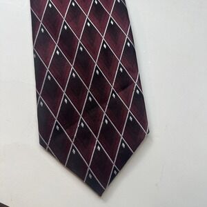 Pierre Cardin Maroon White Black Diamond Pattern‎ Long Tie